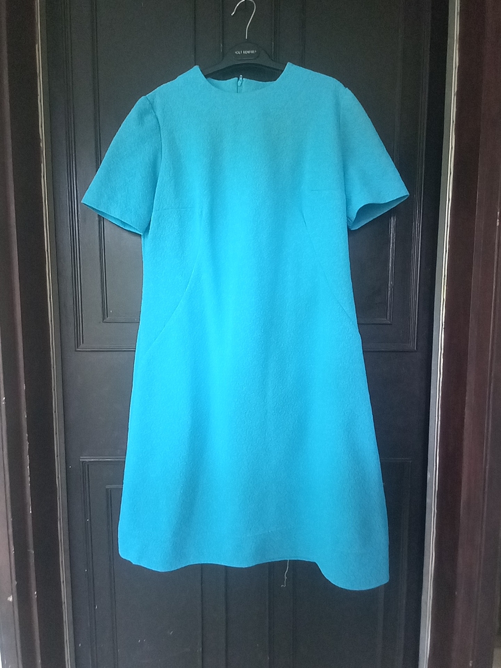 50's 60'S VINTAGE Women's Crimpoline Hand SEWN Teal Short-Sleeve A-Line Dress